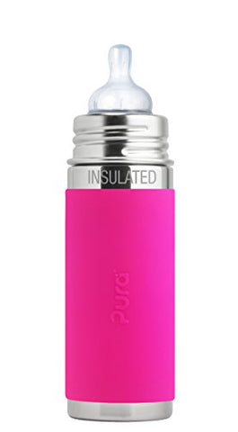 Pura 9 oz. Insulated Baby Bottle, Medium Flow Nipple, Pink