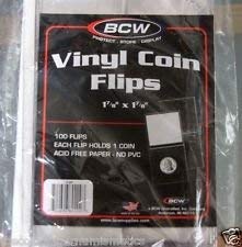 100 Pcs. 1-7/8 x 1-7/8 Vinyl Coin Flips, Coin Holders by BCW