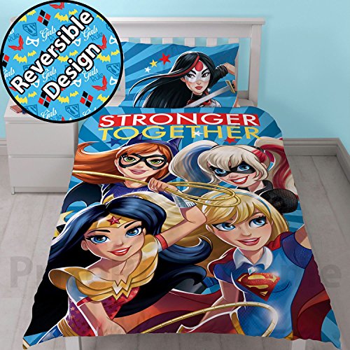 DC Superhero Girls Super Single Panel Duvet Cover - 135cm x 200cm, Pillowcase size approx: 48cm x 74cm (Blue)