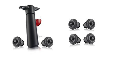 Wine Saver Giftpack Black (1 pump, 2 stoppers) and Wine Stoppers, Blister Pack of 2 - Grey (2 packs)