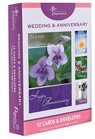 12 Pack Boxed Set Wedding and/or Anniversery Cards, Bulk with KJV Scripture - Flowers, Butterflies Greeting Cards for Her for Him