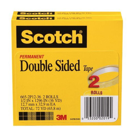 3M -Scotch Permanent Double Sided Tape 2/Pkg, 1/2"X1296"