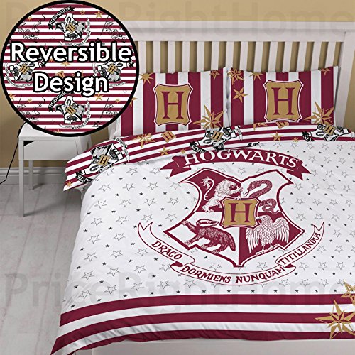 Harry Potter Muggles Double Panel Duvet Set (HPRMGLDD002) - 200cm x 200cm Pillowcase size approx: 48cm x 74cm (Burgandy / White)