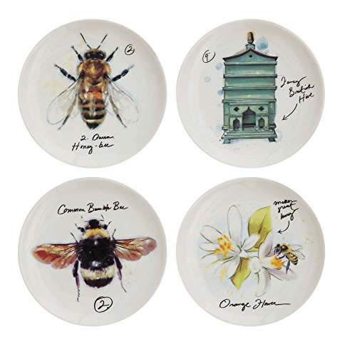 4"L Stoneware Plate w BeeTheme, 4 Styles