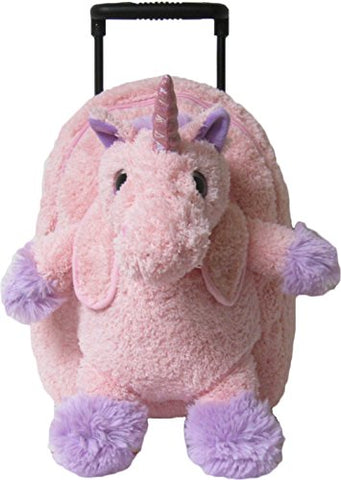 Kreative Kids Adorable Pink Unicorn Plush Rolling Backpack w/ Shiny Eyes, Removable Stuffed Toy & Wheels