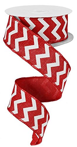 1.5"X10yd Small Chevron/Royal - Red/White