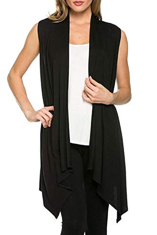 Women’s Sleeveless Draped Open Front Asymmetric Taupe Vest Cardigan, Large