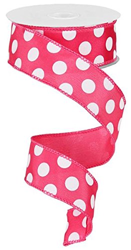 1.5"X10yd Large Polka Dot - Hot Pink/White