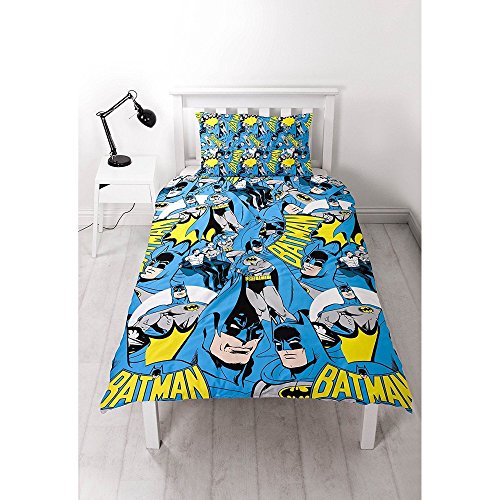 Batman Hero Single Rotary Duvet Set (BDCHERDS001) - 135cm x 200cm (53in x 78in) Pillowcase size: 48cm x 74cm (19in x 29in) Blue / Yellow
