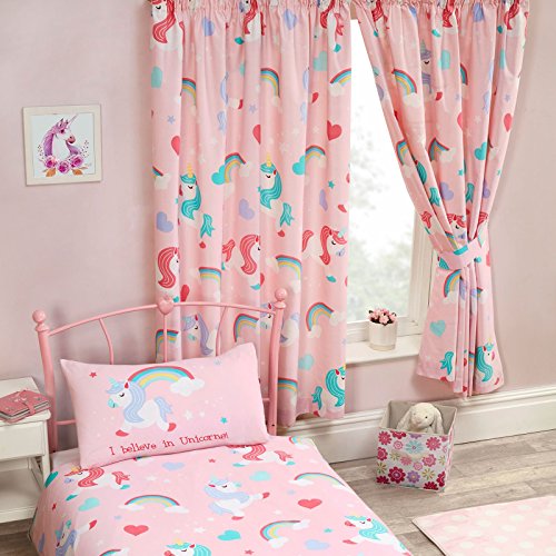 I Believe in Unicorns Curtains Fully Lined 66x54 with Tie Backs - 66in wide (168cm) and are available with 54in or 72in drops (137cm or 183cm) Pink