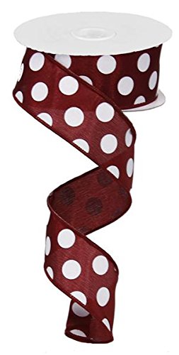 1.5"X10yd Medium Polka Dots - Maroon/White
