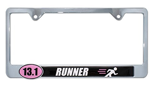 13.1 Half Marathon Runner Pink License Plate Frame