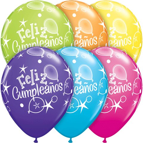 11" Feliz Cumpleanos Balloons (6/Pkg) - Assorted