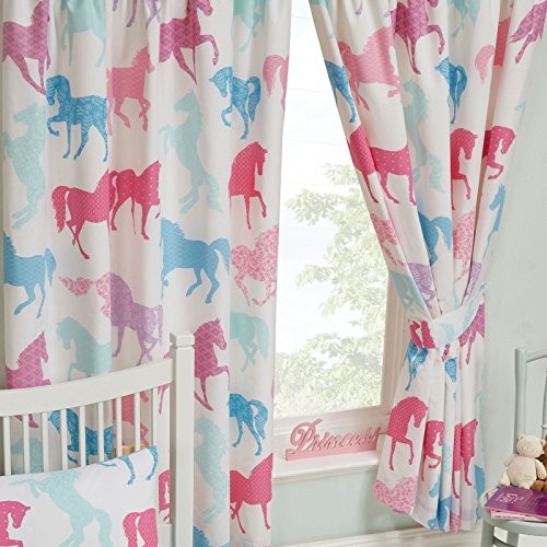 Patchwork Ponies Curtains Fully Lined 66x54 with Tie Backs - (168cm) 54in drops (137cm or 183cm)