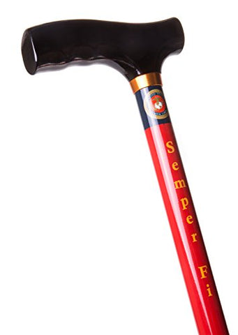 Highly Durable Aluminum Walking Cane with Fritz Handle, Straight and Adjustable, US Marine "Semper Fi" Design, Red, 39-inch Maximum Height