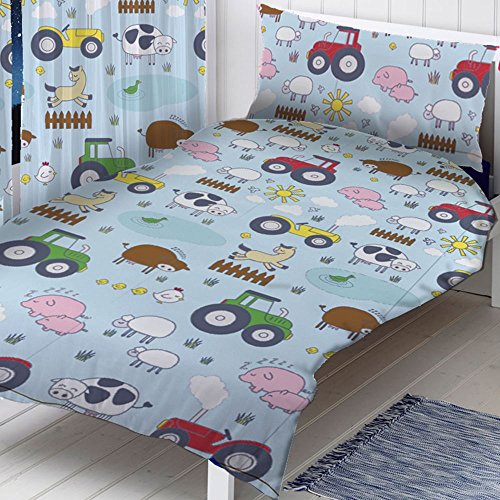 Farm Toddler Duvet Set (TEXTDUVFARM) - 120cm x 150cm (47in x 59in) Pillowcase size: 42cm x 62cm (16.5in x 24.5in) Blue
