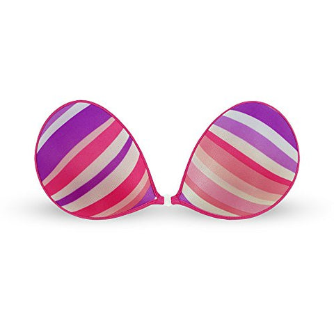 Nubra Aphrodite Printed Fabric Silicone Gel Adhesive Bra Cups (C, Pink/Purple Stripes)