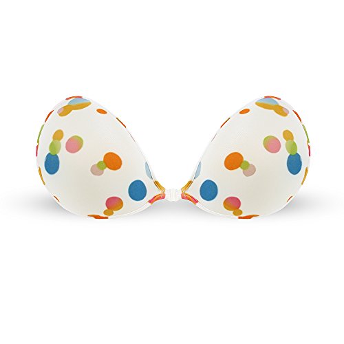 Nubra Aphrodite Printed Fabric Silicone Gel Adhesive Bra Cups (D, White/Colored Spots)
