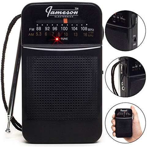 AM // FM Portable Pocket Radio with Best Reception - Small Battery Operated Personal Transistor, Built-in Speaker, 3.5mm Headphone Jack, Easy Tuning, Antenna - Powered by AA Batteries (Black)