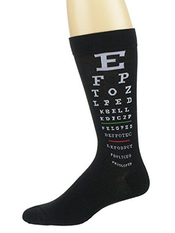 Men's Eye Chart Crew Socks, Black 10-13