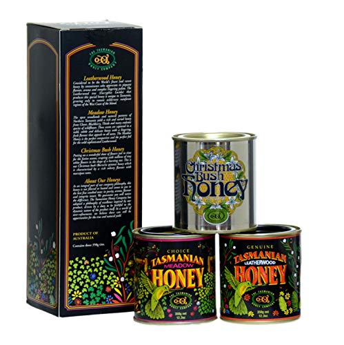 The Tasmanian Honey Company Christmas Bush Honey 350 grams, The Tasmanian Honey Company Leatherwood Honey 350 grams and The Tasmanian Honey Company Meadow Honey350 grams