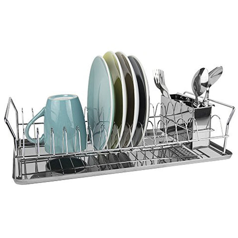 Home Basics  Chrome Plated Steel Compact Dish Drainer with Raised Handles, Silver