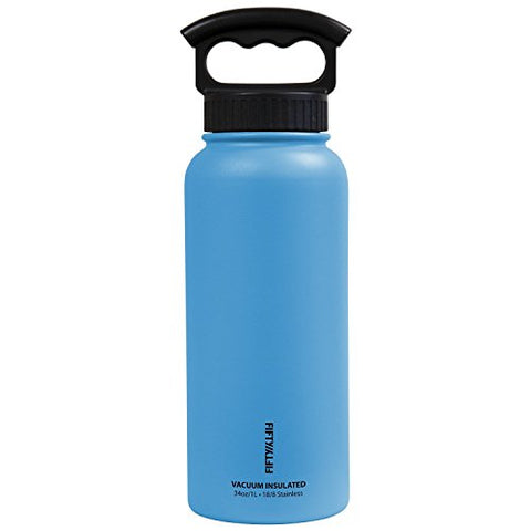 Double-Wall Vacuum-Insulated Bottles with 3 Finger Grip Lid - 34 oz - Crater Blue Bottle