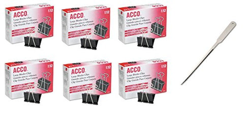 ACCO Binder Clips, Large, 12 Clips/Box, 6 Pack, 72 Clips Total (A7072102)