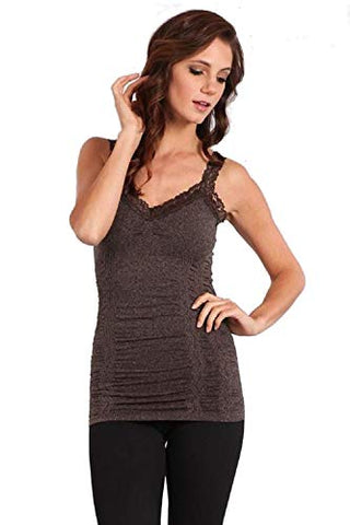 m. rena Women's Lace Camisole Tank Top (Heather Chocolate)