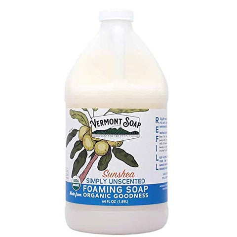 Vermont Soap SunShea Organic Unscented Foaming Hand Soap, USDA Certified Organic Moisturizing Soap for Dry Skin 1/2 Gallon Refill (64oz Simply Unscented)