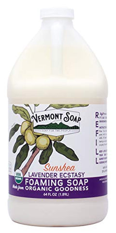 Vermont Soap SunShea Organic Lavender Foaming Hand Soap, USDA Certified Organic Moisturizing Soap for Dry Skin 1/2 Gallon Refill (64oz Lavender Ecstasy)