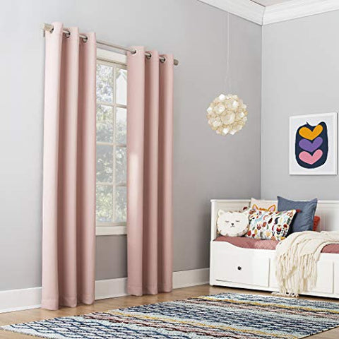 Sun Zero Riley Kids Bedroom Blackout Grommet Curtain Panel, 40" x 63", Blush Pink