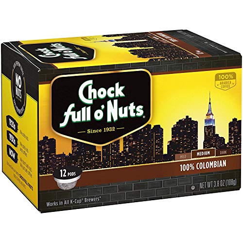 Chock full o’Nuts Coffee Pods 100% Colombian Medium Roast, 12 ct