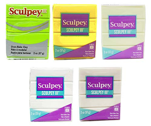 Sculpey III - Translucent 2 oz, Sculpey III - Glow In The Dark 2 oz, Sculpey III - White 2 oz and  Sculpey III - Granny Smith 2 oz