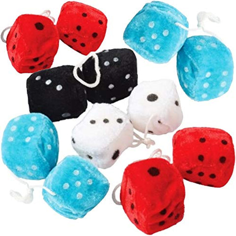 ArtCreativity Plush Dice for Kids and Adults, 12 Dice Pairs, Fun Casino Party Favors, 1.5 Inch Fuzzy Dice in Assorted Colors, Vegas Party Supplies, Cool Goodie Bag Fillers for Boys and Girls