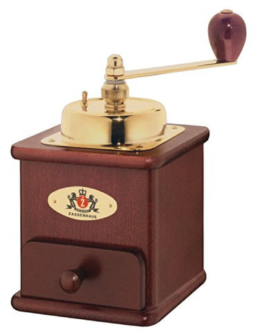 Zassenhaus "Brasilia" Coffee Mill, Mahogany Stained Beechwood, 4.7" x 4.9" x 7.8"
