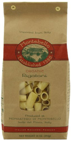 Montebello Organic Italian Pasta Rigatoni (Short Cuts), 16 oz. bag