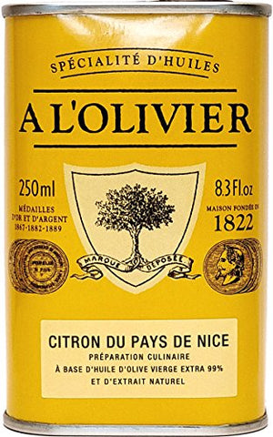 A L'olivier Extra Virgin Olive Oil Infused With Lemon From Nice 250ml/ 8.45 Fl. Oz. Tin