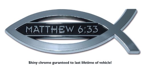 Christian Fish Matthew 6:33 Chrome Emblem