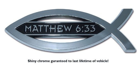 Christian Fish Matthew 6:33 Chrome Emblem