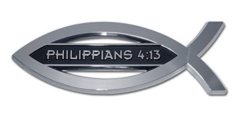 Christian Fish Philippians 4:13 Chrome Emblem