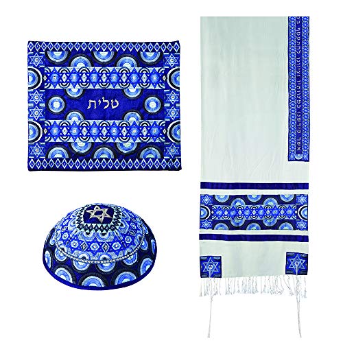 Tallit - Full Embroidery - Symbols - Blue