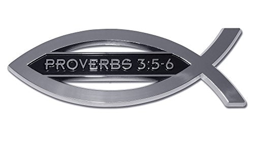 Christian Fish Proverbs 3:5-6 Chrome Emblem