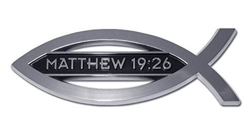 Christian Fish Matthew 19:26 Chrome Emblem