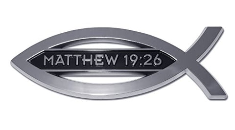 Christian Fish Matthew 19:26 Chrome Emblem
