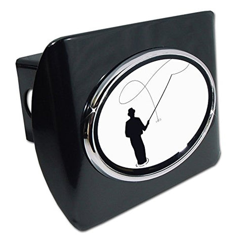 Fly Fishing Emblem On Black Metal Hitch Cover