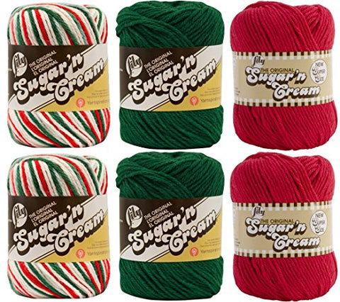 Lily Sugar'n Cream Solid Yarn 2.50 oz, Red, 
Lily Sugar'n Cream Solid Yarn 2.50 oz, Dark Pine and
Lily Sugar'n Cream Ombre Yarn 2 oz, Mistletoe