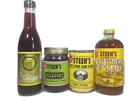 Cane Vinegar 12 oz. Bottle, 
Dark Molasses, 11.5 oz. Jar, 
Cane Syrup 12 oz. Can and 
Southern Made Syrup, 16 oz. Bottle