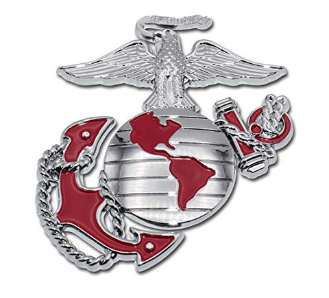 Marines Premium Anchor Chrome Emblem with Red Accent