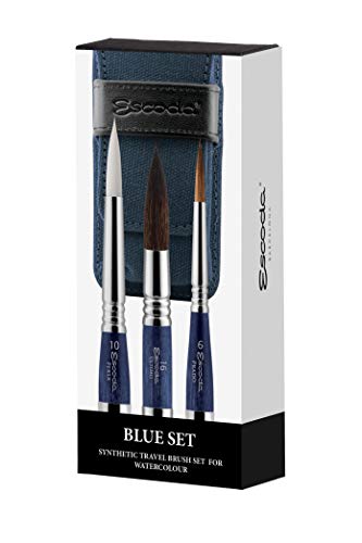 Escoda Blue Series: Synthetic Watercolor Travel Brush Set of 3